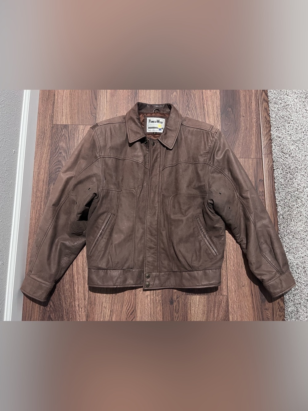 VTG PIONEER Wear Dark Brown Leather Bomber Jacket